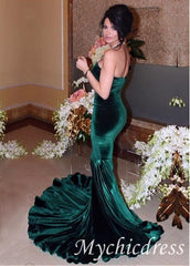 Hot Emerald Green Velvet Prom Dresses Straples Mermaid Evening Dress UK