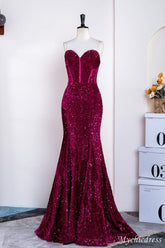 Hot Fuchsia Sequin Mermaid Prom Evening Dresses Magenta Sweetheart - MyChicDress