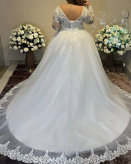 Hot Long Sleeves Plus Size Wedding Dresses Tulle Lace Off the Shoulder