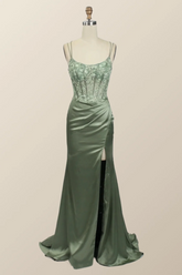 Hot Sage Green Formal Dress Lace Appliques Mermaid Graduation Dress Long - MyChicDress