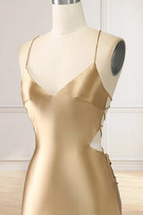 Hot Simple Gold Prom Dresses 2024 Satin Mermaid Formal Dress