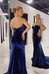 Hot Velvet Long Formal Dresses Royal Blue Prom Dress Mermaid Sweetheart