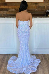 2024 Iridescent Sequins V Neck Long Evening Dress UK Mermaid Prom Dress White