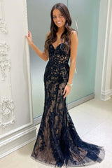 Lace Black Prom Dresses Long Strapless Sweetheart Mermaid