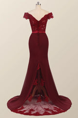 Lace Burgundy Bridesmaid Dress Off-the-Shoulder Mermaid Prom Dresses