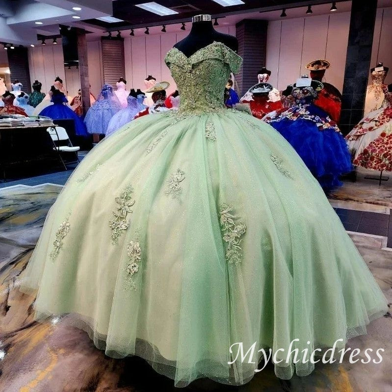 Lace Sage Green Bodice Quinceanera Dress Off-Shoulder Sweetheart MyChicDress Lace Sage Green Bodice Quinceanera Dress Off-Shoulder Sweetheart MyChicDress