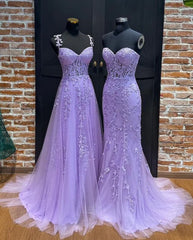 Leaf Lace Long Violet Purple Prom Dresses Corset Bodice