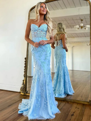 2024 Long Mermaid Purple Lace Prom Dresses Violet Strapless Formal Dress