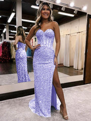 Purple Violet Prom Dresses Velvet Sequin Sweetheart Sleeveless Long