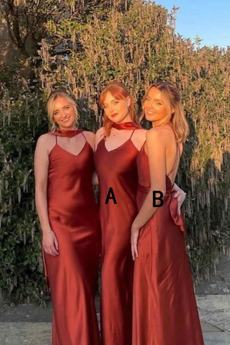 Long Rust Red Mismatch Bridesmaid Dress Boho Mermaid Wedding Guest Dress US4 / Same as Picture / B Long Rust Red Mismatch Bridesmaid Dress Boho Mermaid Wedding Guest Dress US4 / Same as Picture / B