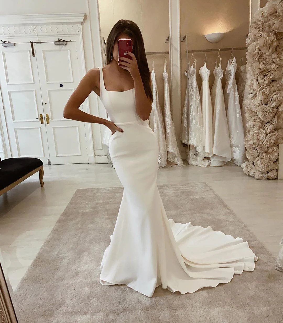 ivory satin mermaid wedding dress Cowl-Neck Convertible Strap Mermaid Wedding Dress