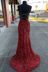 2024 Long Prom Dresses Red Sequins Beaded Mermaid Evening Dress Straps