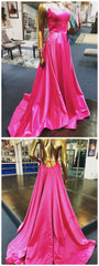 2024 Long Simple Evening Dresses UK Satin Backless Fuchsia Prom Dress