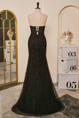 2024 Mermaid Black Prom Dress Sweetheart Appliques Slit Long Evening Dress