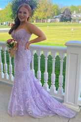 Mermaid Lace Formal Dress Lilac Spaghetti Straps Long - MyChicDress