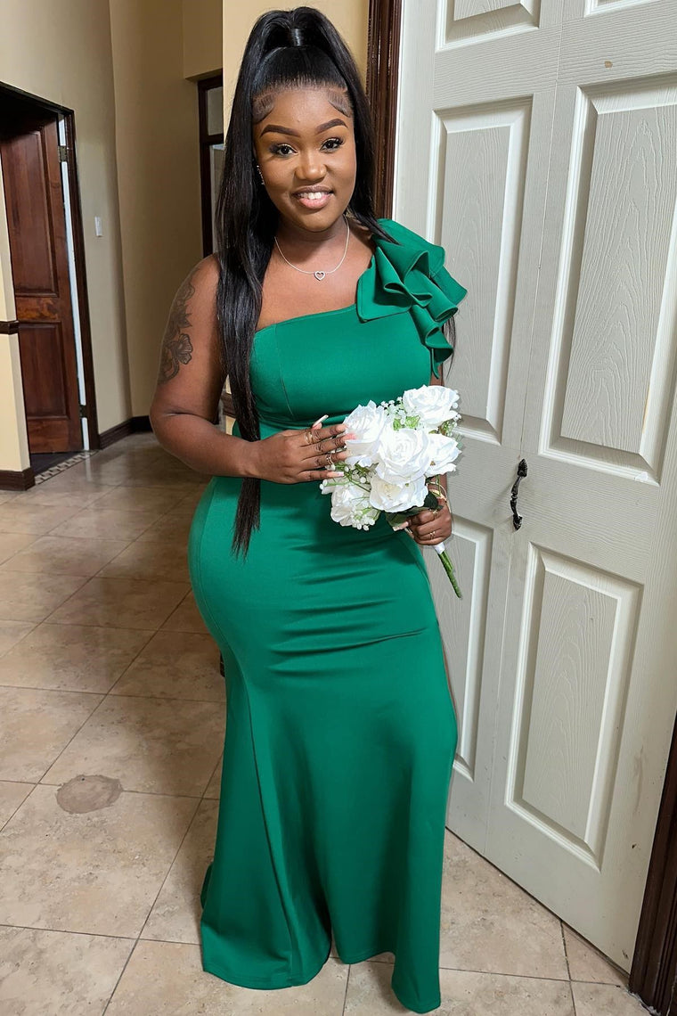Mermaid One-Shoulder Emerald Green Wedding Guest Dress with