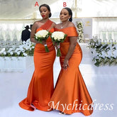 Mismatched Long Burnt Orange Wedding Bridesmaid Dresses Mermaid - MyChicDress