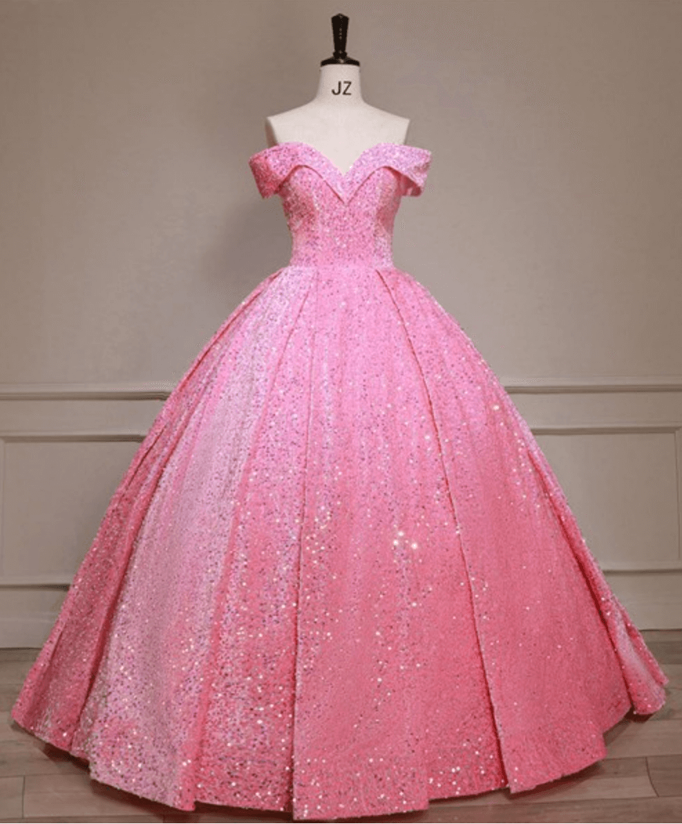 New Hot Pink Quinceanera Dresses Sequin Off The Shoulder Ball Gown