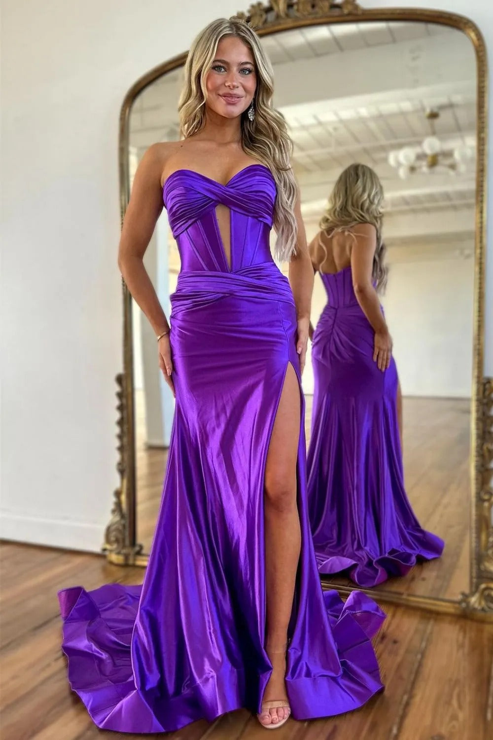 New Strapless Corset Purple Prom Dresses UK with Keyhole Purple / US16W