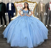 Off Shoulder Quinceanera Dress Blue Birthday Party Dress for Sweet 16
