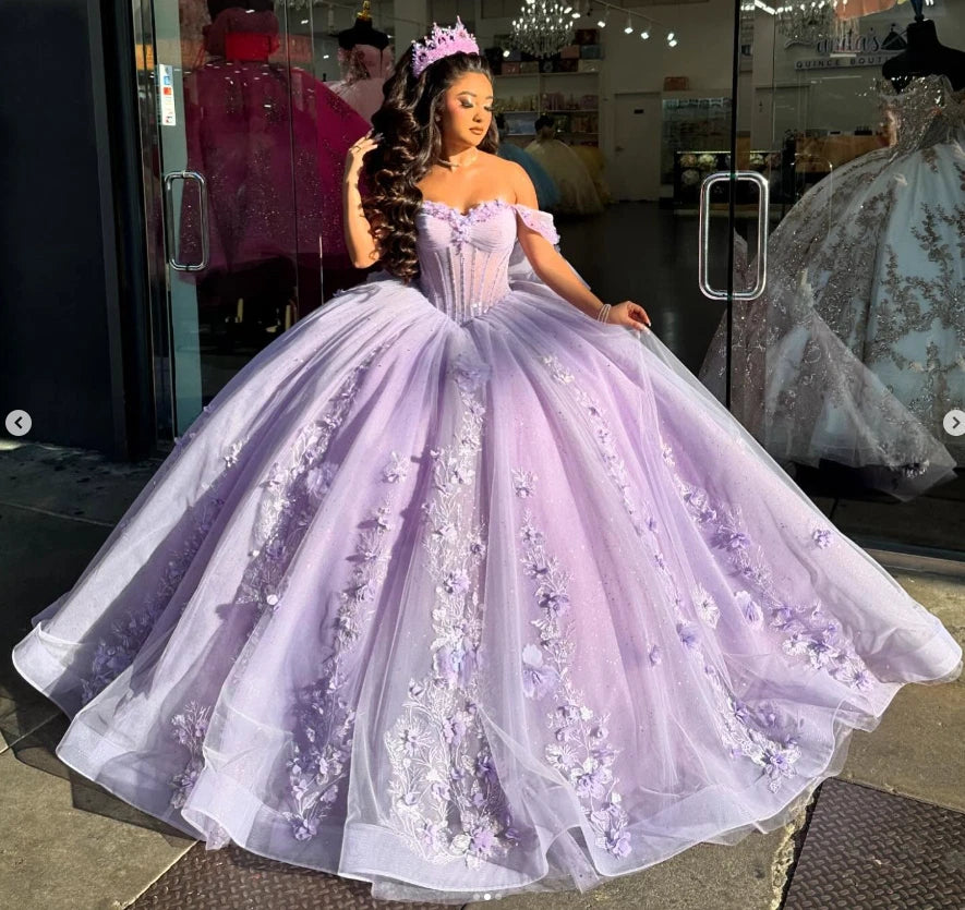 Off The Shoulder Flowers Light Purple Quinceanera Dress for Sweet 16 Light Purple / US20W Off The Shoulder Flowers Light Purple Quinceanera Dress for Sweet 16 Light Purple / US20W