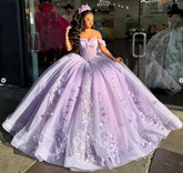 Off the shoulder Flowers Light Purple Quinceanera Dress for Sweet 16