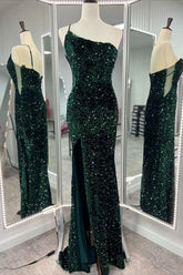 One Shoulder Long Emerald Green Prom Dress Mermaid Sequin - MyChicDress