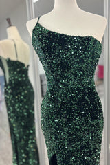 One Shoulder Long Emerald Green Prom Dress Mermaid Sequin