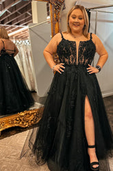 2025 Plus Size Black Prom Dresses Lace Mermaid with Split - MyChicDress
