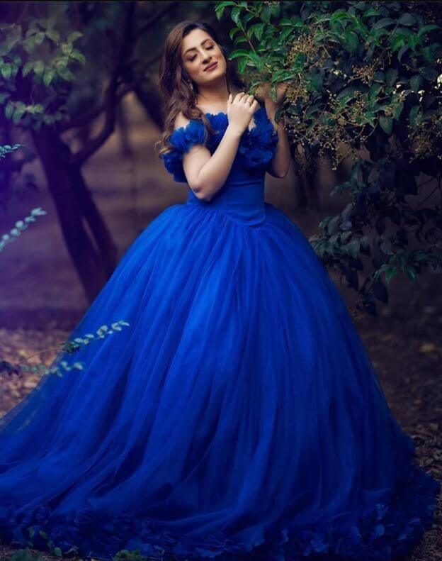 Princess Royal Blue Ball Gown Tulle Wedding Dresses Off the Shoulder Quince Dress US2 / Custom Color Princess Royal Blue Ball Gown Tulle Wedding Dresses Off the Shoulder Quince Dress US2 / Custom Color