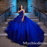 Princess Blue Quinceanera Dress Ruffle Shiny Sweetheart Vestidos De 15 Años - MyChicDress