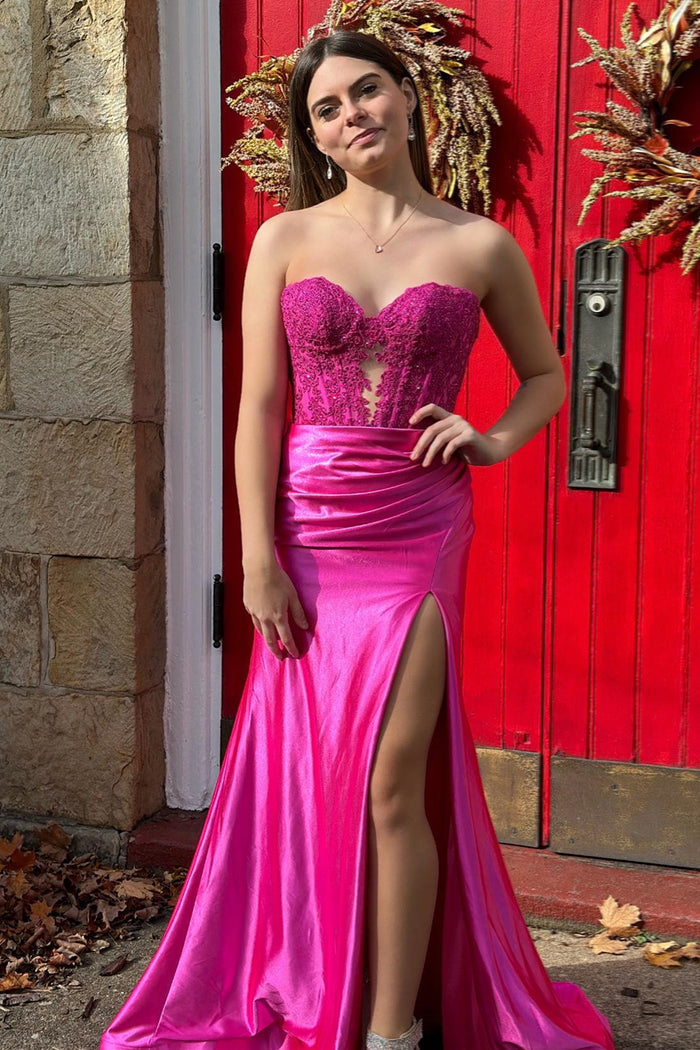 Prom Dress Fuchsia Sheath Silk Like Satin Long Sweetheart 2025 Prom Dress Fuchsia Sheath Silk Like Satin Long Sweetheart 2025
