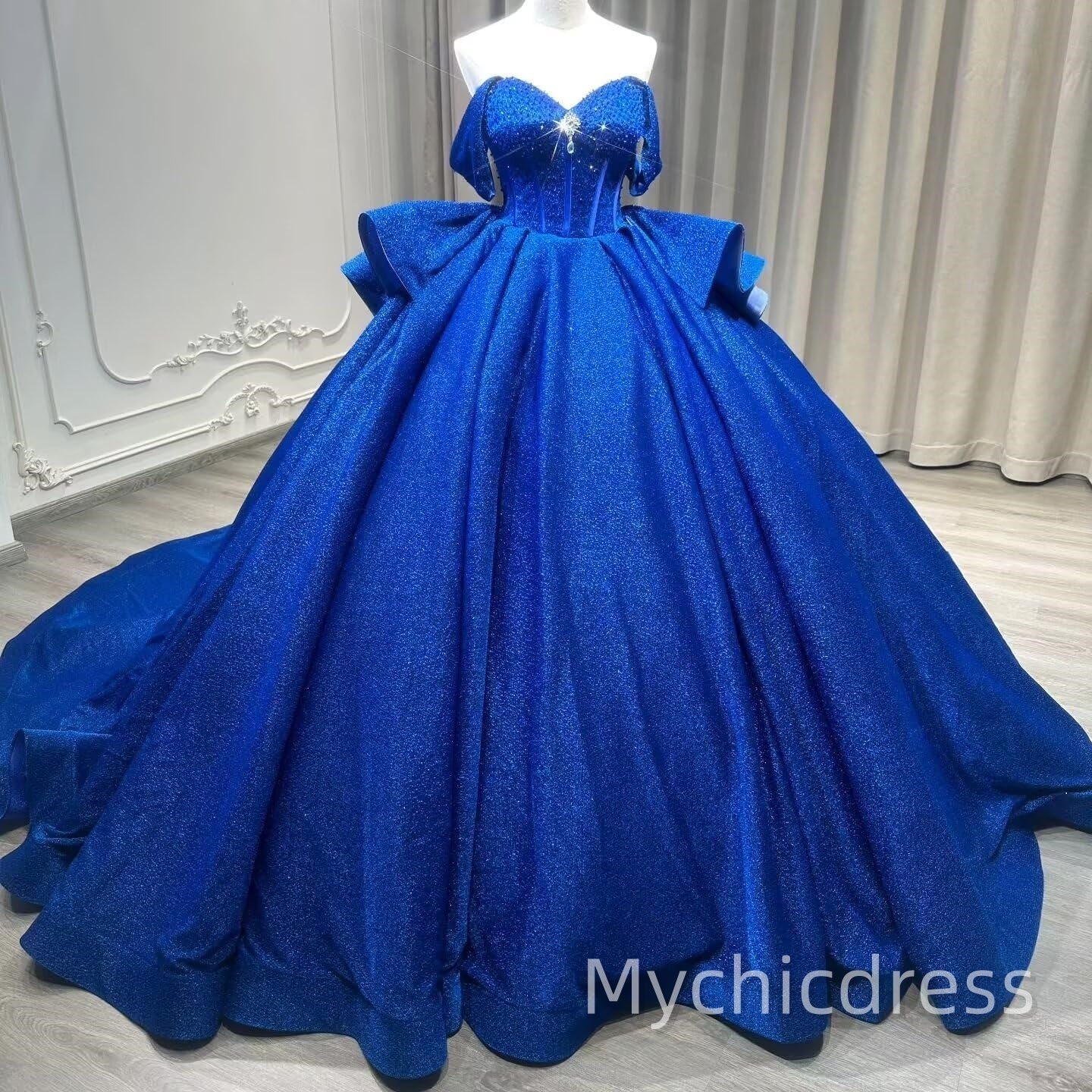 Puffy Quinceanera Dress Royal Blue Layered Sweet 16 Dresses Beaded