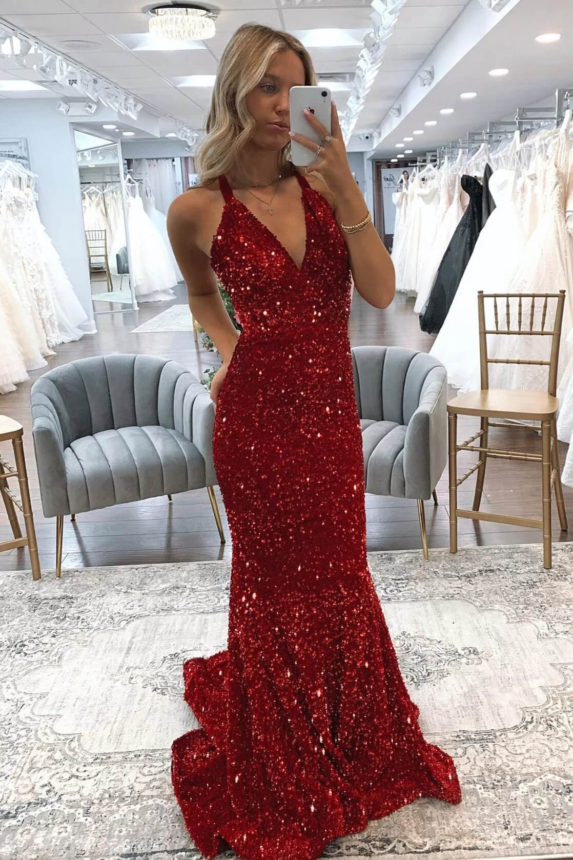 Red Mermaid Formal Dresses Sequins V Neck Long Prom Dresses MyChicDress Red Mermaid Formal Dresses Sequins V Neck Long Prom Dresses MyChicDress