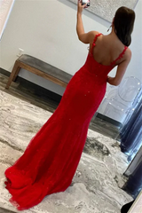 2024 Red Lace Prom Dresses Mermaid Sleeveless Formal Evening Dresses UK