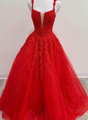 Red Long Prom Dress Lace Appliques A Line Evening Dress UK