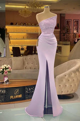 Sequins Formal Dresses Light Purple Mermaid Prom Dress Long Slit Strapless
