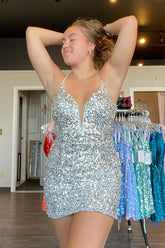 Sexy Short Hoco Dresses Tight Mermaid Sequin Cocktail Dress