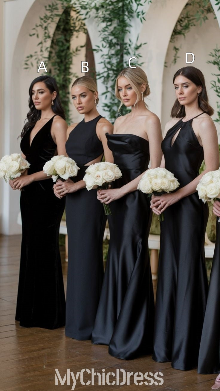 Sexy Mismatched Black Satin Bridesmaid Dress UK for sale – MyChicDress