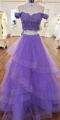Sexy Violet Purple Prom Dresses two Piece A Line Off the shoulder
