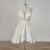 Simple A-line Short Wedding Dresses For Women Stain Deep V-Neck - MyChicDress