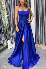 Simple Royal Blue Satin Prom Dresses Long Sleeveless Cheap Evening Dress UK