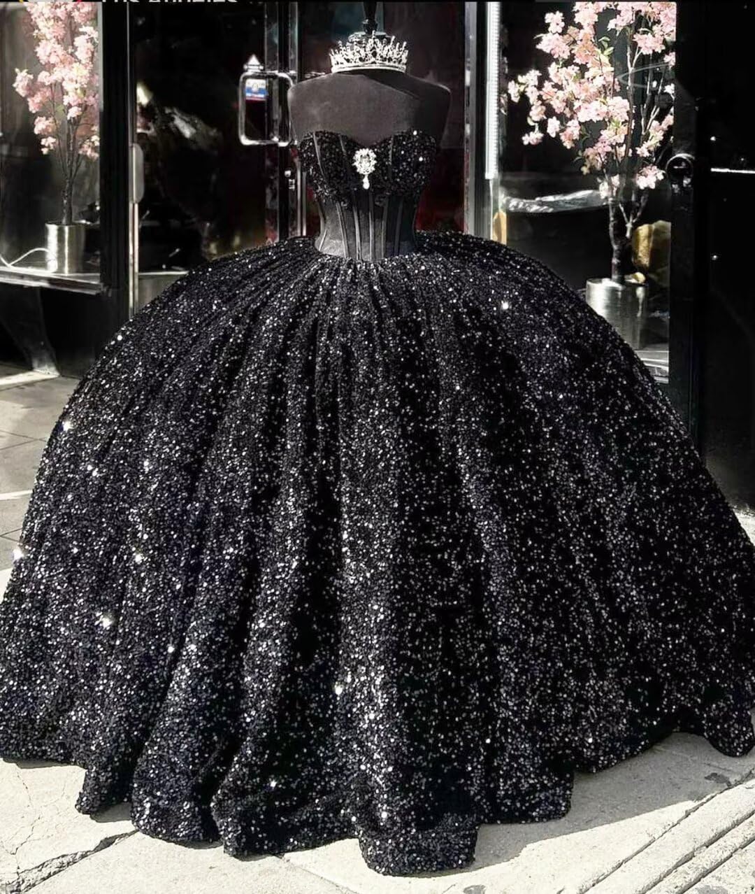 Sparkly Black Sequin Quinceanera 15 Dresses Beaded Strapless with Bow US12 / Black Sparkly Black Sequin Quinceanera 15 Dresses Beaded Strapless with Bow US12 / Black