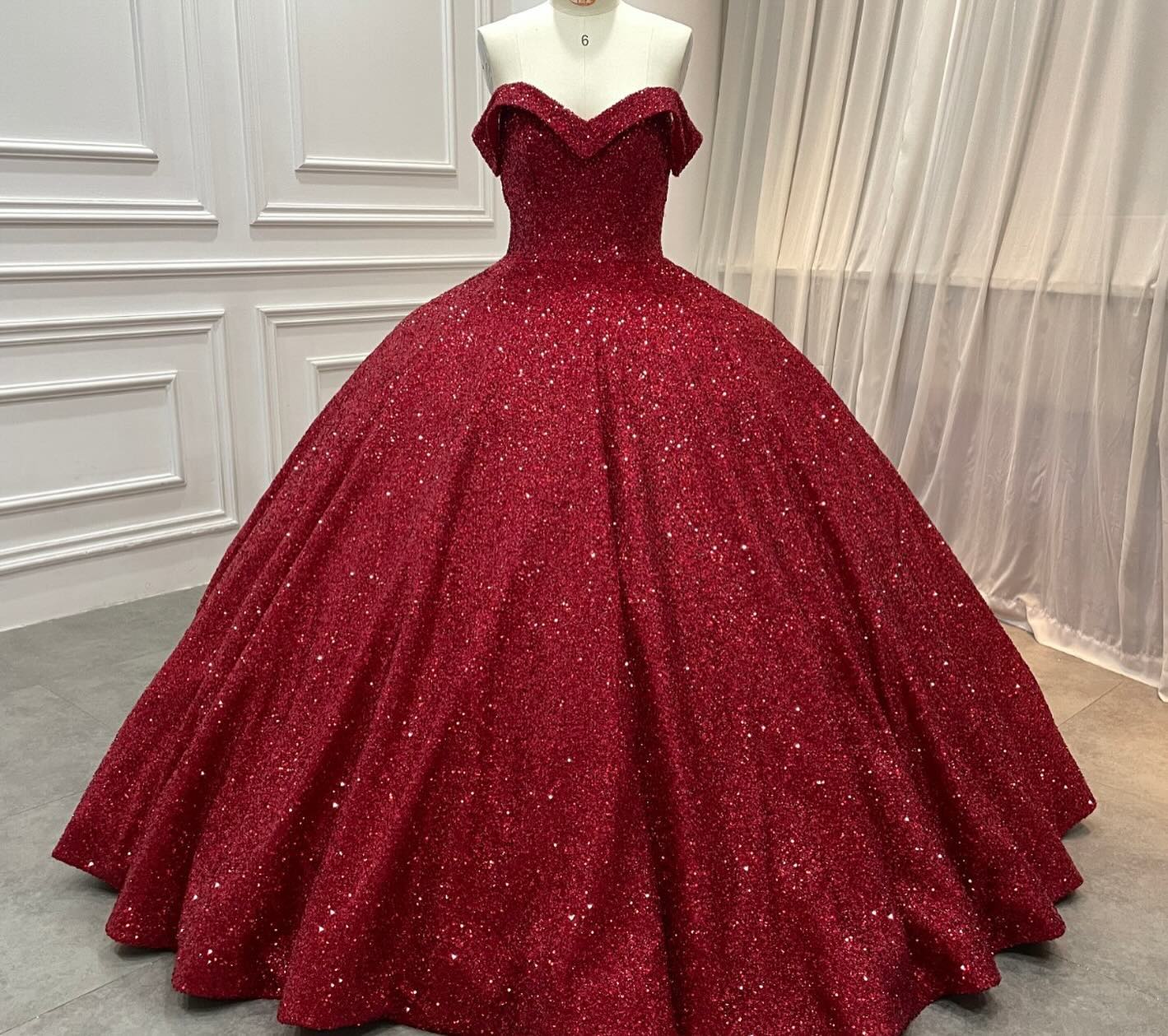 Strapless sequin ball gown dark red wedding dresses sleeveless US8 / Custom color