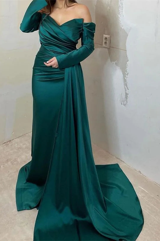 Sweetheart Emerald Green Evening Dress UK Off-The-Shoulder Long Sleeves Prom Dress Emerald Green / US6 Sweetheart Emerald Green Evening Dress UK Off-The-Shoulder Long Sleeves Prom Dress Emerald Green / US6