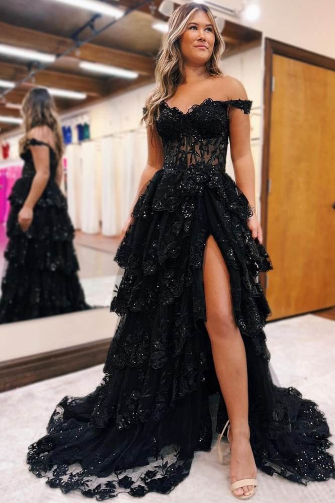 Plus Size Tiered Black Prom Dress Ruffles Off the Shoulder Sequin Lace MyChicDress Plus Size Tiered Black Prom Dress Ruffles Off the Shoulder Sequin Lace MyChicDress