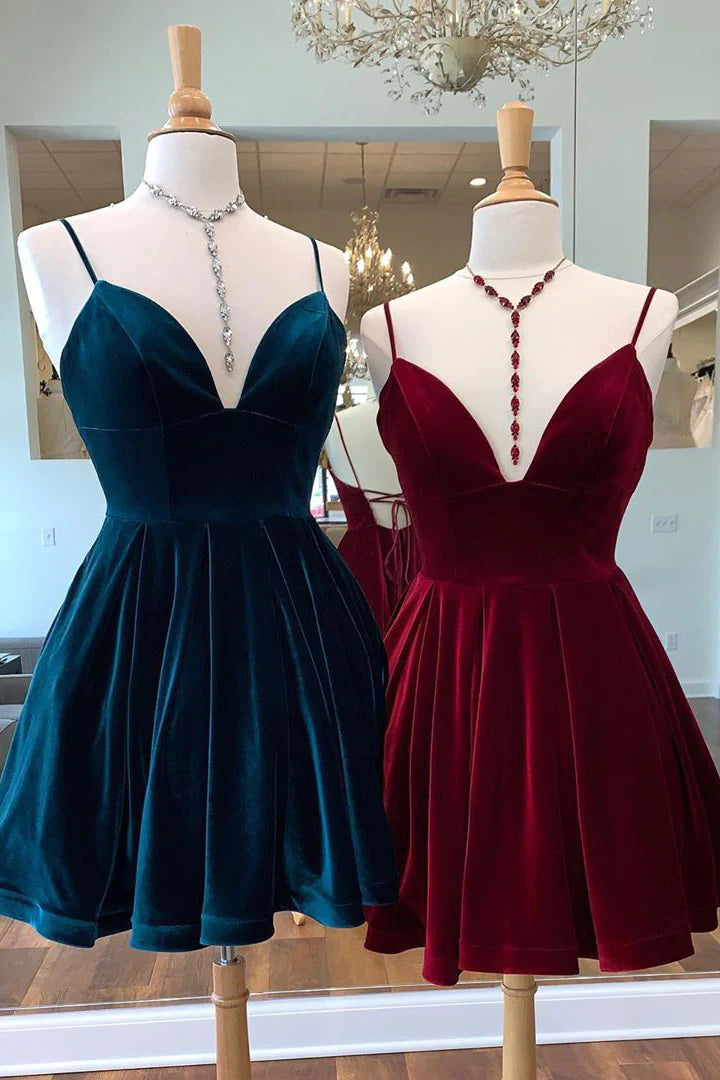 Velvet Short Homecoming Dress Tie Back Straps Winter Formal Dress MyChicDress Velvet Short Homecoming Dress Tie Back Straps Winter Formal Dress MyChicDress