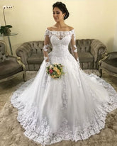 Vintage Long Sleeves Off-the-shoulder Lace Wedding Dresses Discount - MyChicDress