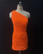 White Iridescent One Shoulder Cocktail Dresses Sequin Short Homecoming Dress - MyChicDress