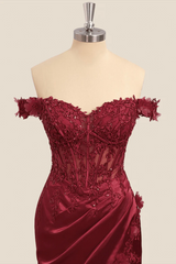 Wine Red Lace Formal Gown Off the Shoulder Breaded Mermaid Dress